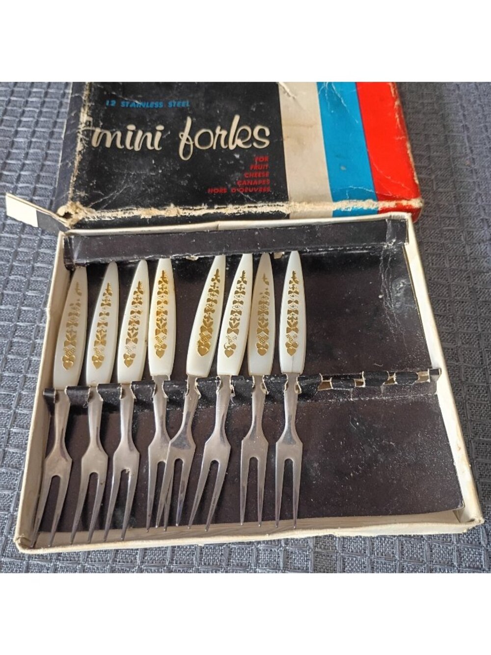 Set Vintage Dessert Forks Stainless Steel White Handle
